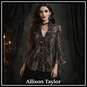 Allison Taylor Ruffle Blouse1X Snake Print Fairy Grunge Whimsigoth Dark